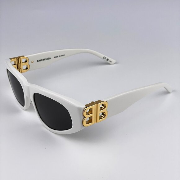 Balenciaga BB0095S 012 BRAND NEW Sunglasses White Gold Logo Grey Cat Eye Unisex main image 5